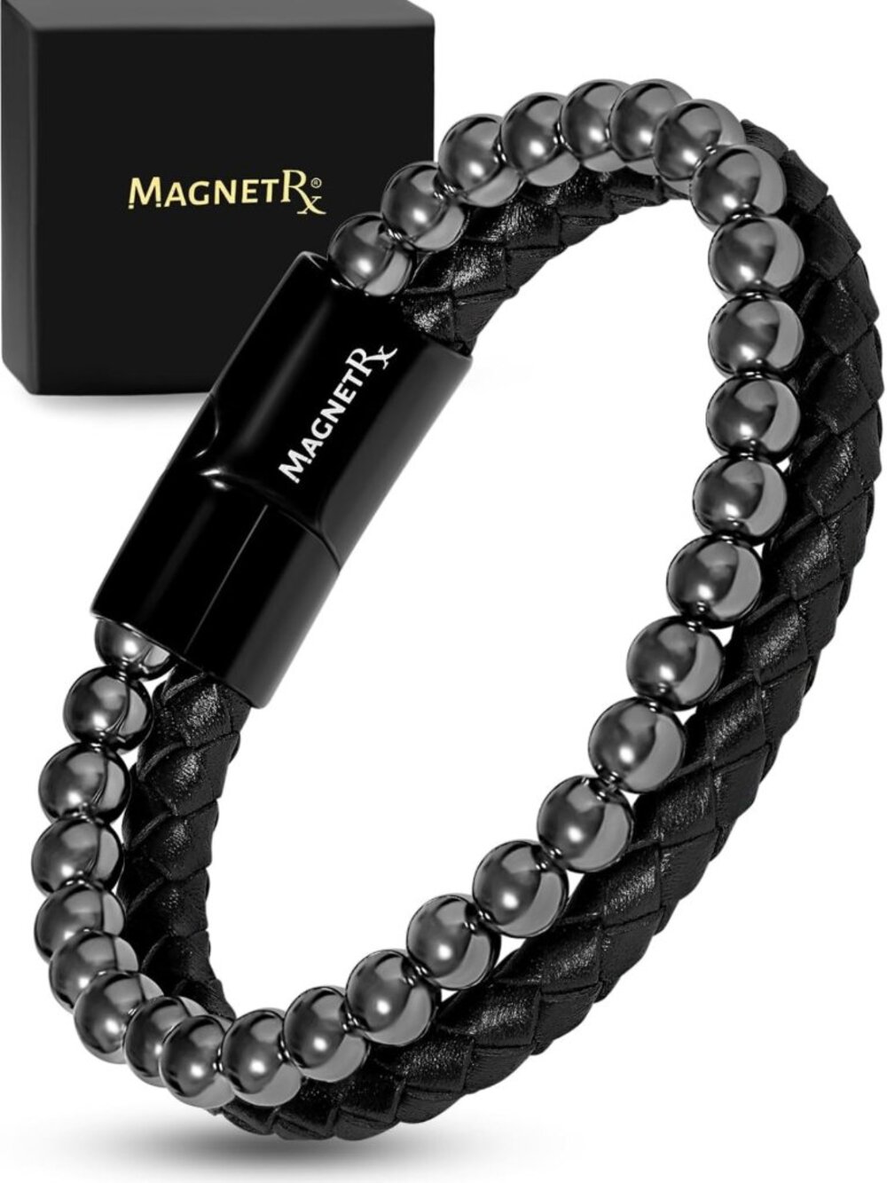 Hematite Magnetic Beaded Bracelet for Pain Relief & Wellness - Large Size